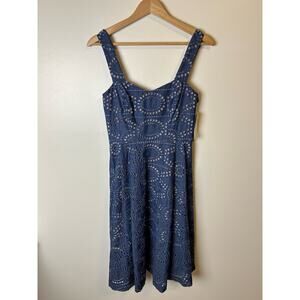 Shoshanna Womens Denim‎ Knee Length Dress Embroidered Eyelet Blue Size 2
